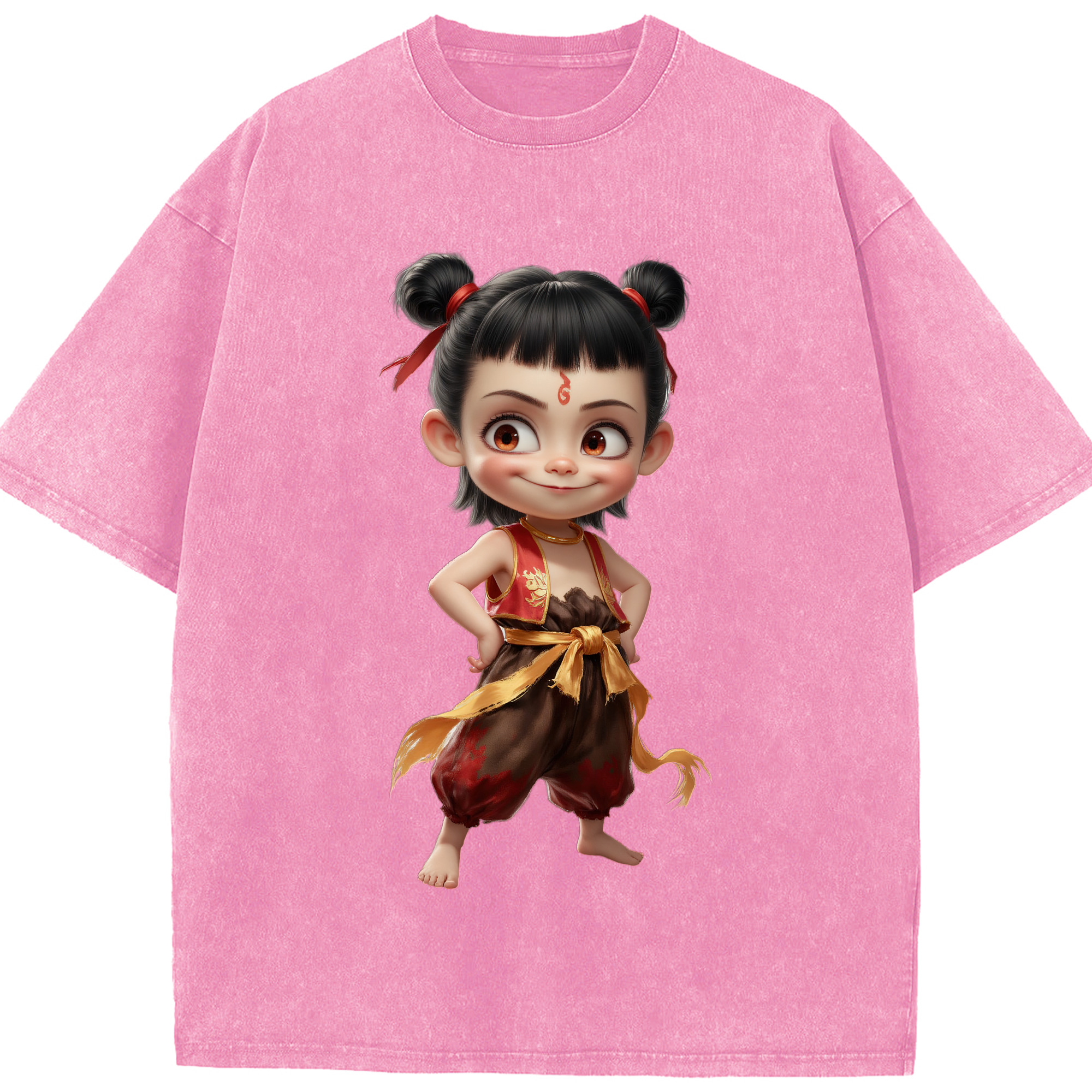 （画像用） Ne Zha 2 ナタ 魔童の大暴れ 綿100% ヴィンテージ風 半袖Tシャツ（フロントプリント）